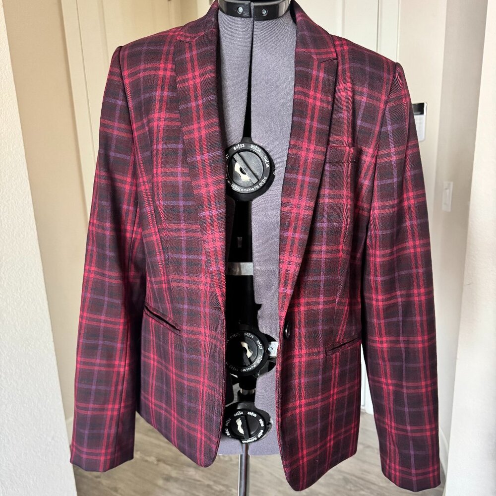 Tommy Hilfiger Red Plaid Blazer Jacket Velvet Elbow Patches